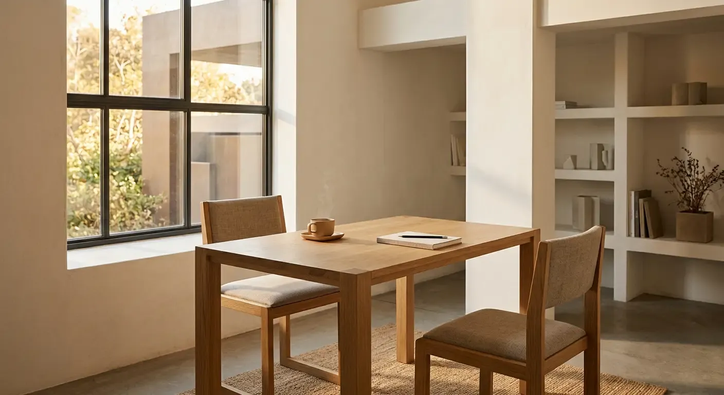 Einladender Arbeitsplatz mit warmem Licht — bereit für ein Gespräch