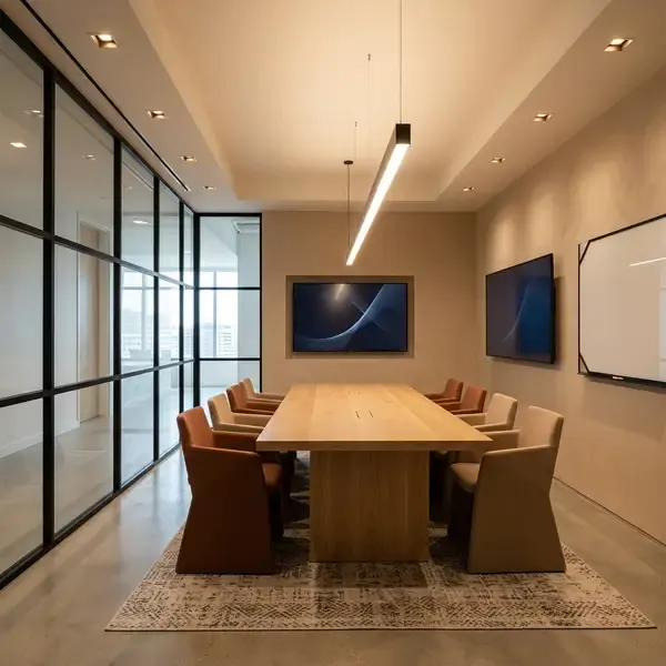 Besprechungsraum mit Pendelleuchte über Konferenztisch — 500 lx