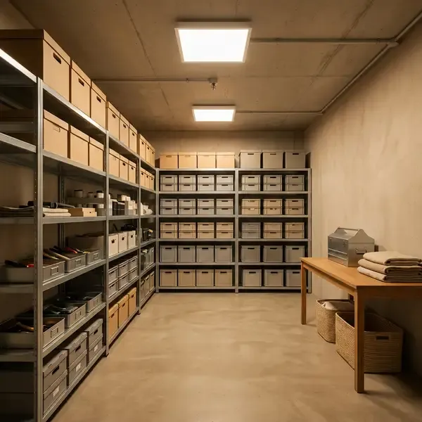 Funktionaler Lagerraum mit Grundbeleuchtung — 100 lx