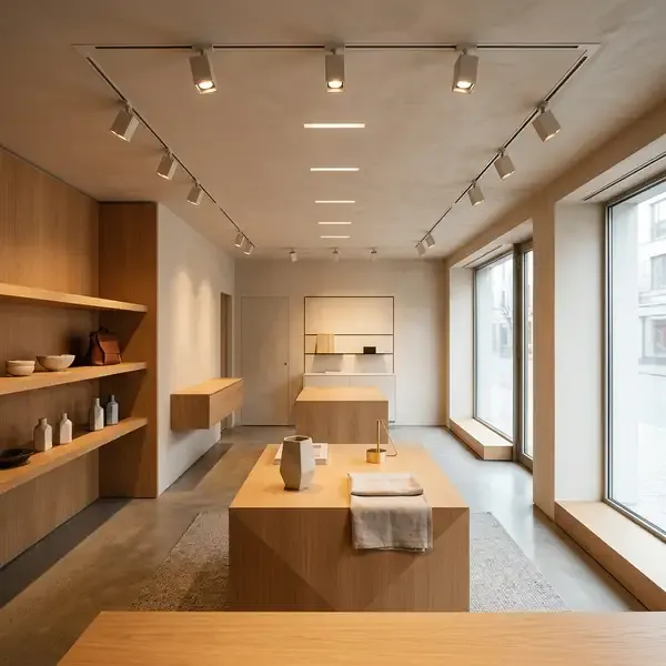 Moderne Verkaufsfläche mit Akzentbeleuchtung — 300 lx